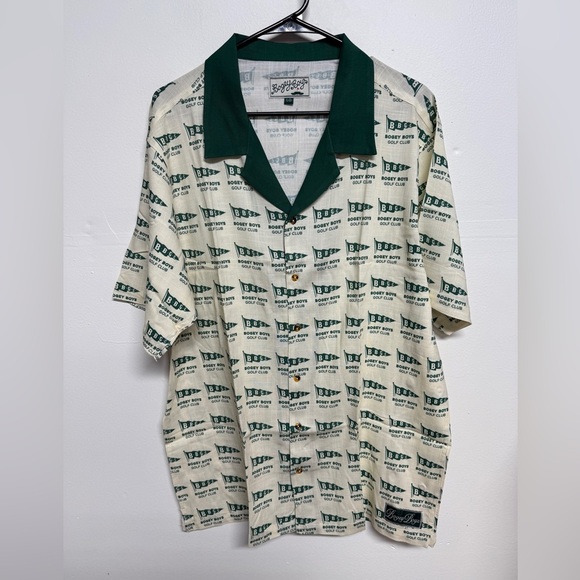 BOGEY BOYS by Macklemore ~ Ivory/Green Logo Flag Button Down Shirt NWT ~ Large - Picture 1 of 8